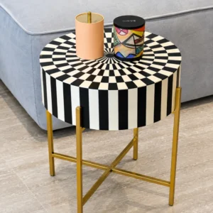 Geometric Bone Inlay Side Table