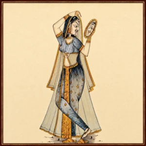 Mirror of Royal Grace – Traditional Rajput Lady Painting