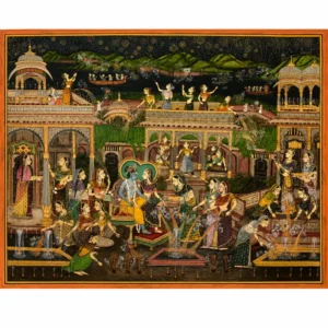 Moonlit Royal Courtyard – Handmade Traditional Miniature Painting
