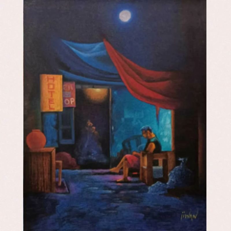 Moonlit Heritage Courtyard Canvas - Image 3